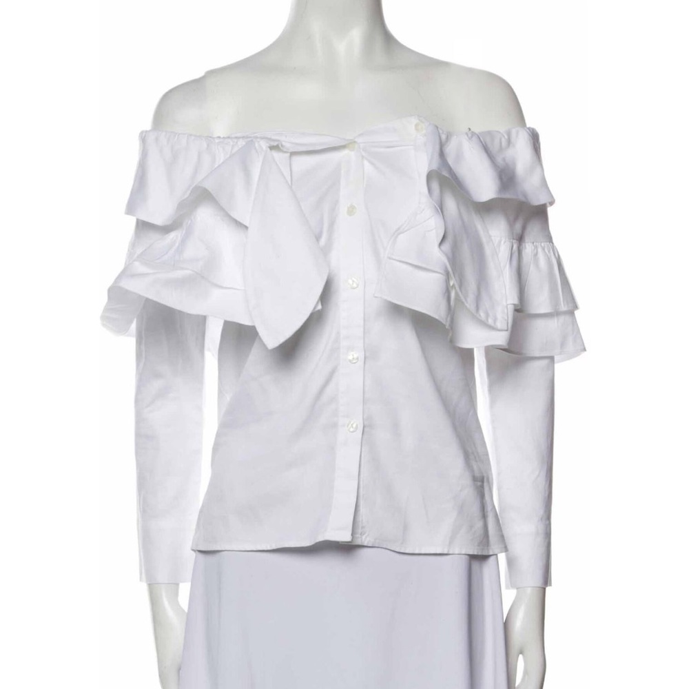 Petersyn off the shoulder ruffled White button up Women's Top in size small